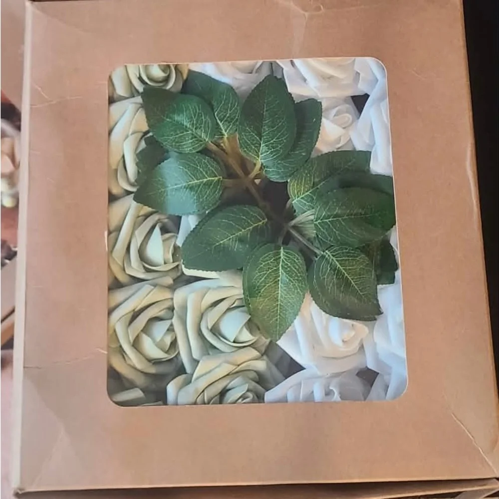 Sage green and white foam flowers with stem for home or bridal decorations